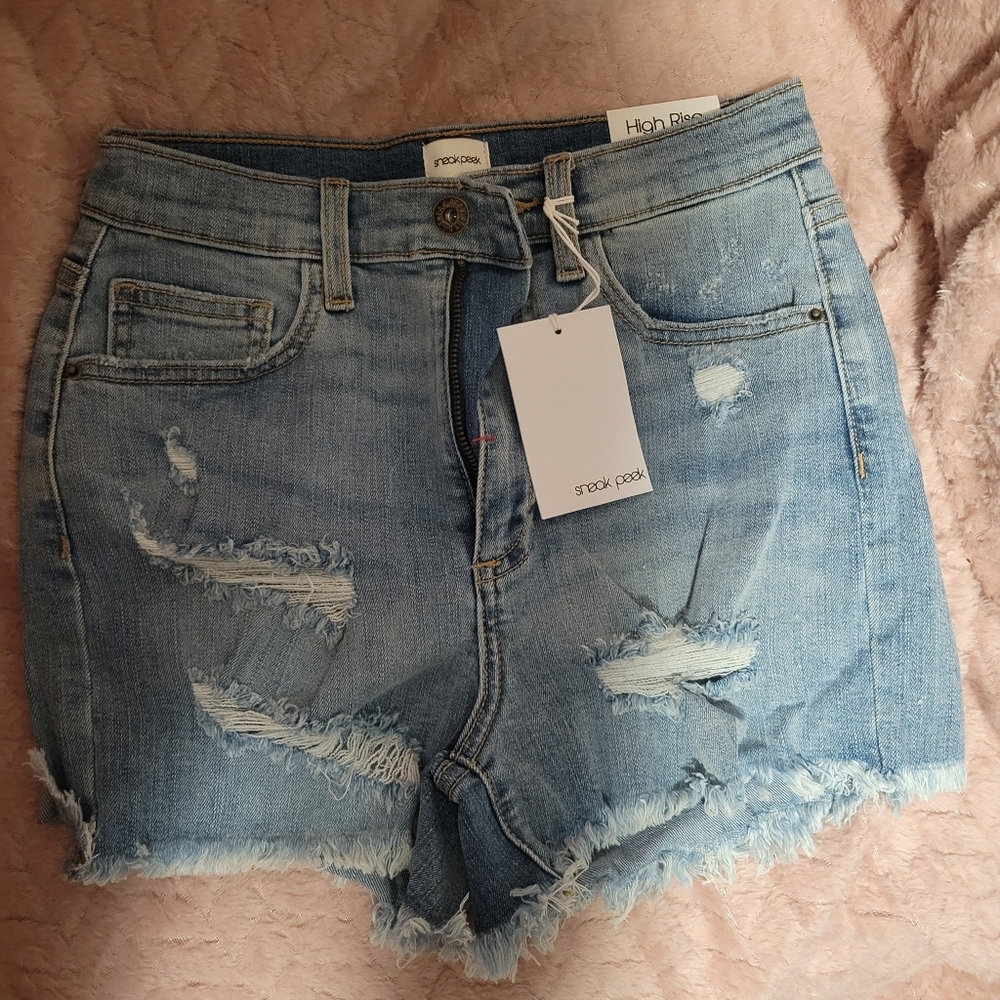 Sneak Peek Light Blue High Waist Denim Shorts